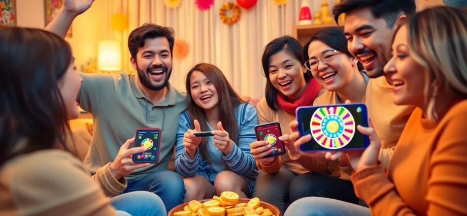 Excited friends celebrating together while enjoying their สปินฟรี in Coin Master game.