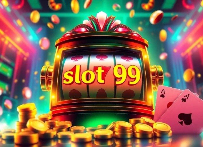 Experience the thrill of slot99 with an exciting virtual casino scene, featuring a colorful slot machine and dynamic gameplay elements.