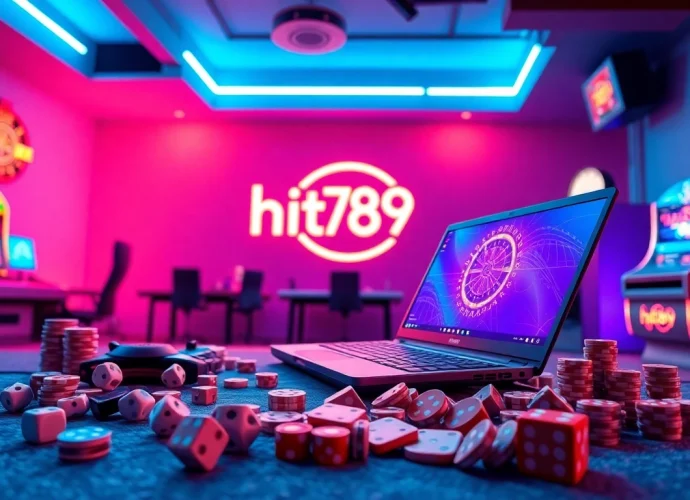 Enhance your gaming experience with hit789, featuring a modern gaming setup and exciting casino elements.