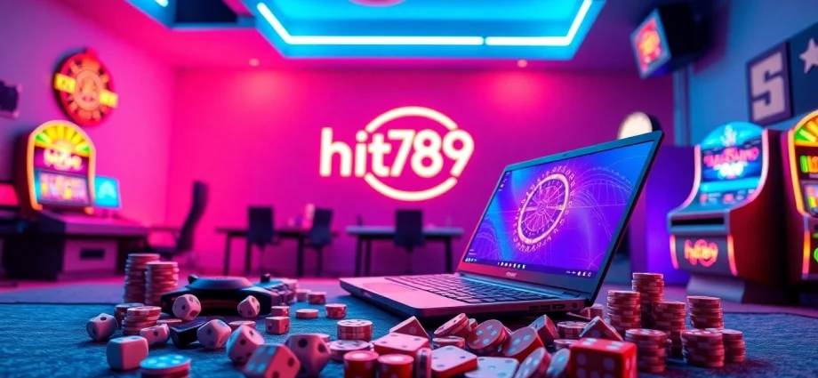 Enhance your gaming experience with hit789, featuring a modern gaming setup and exciting casino elements.