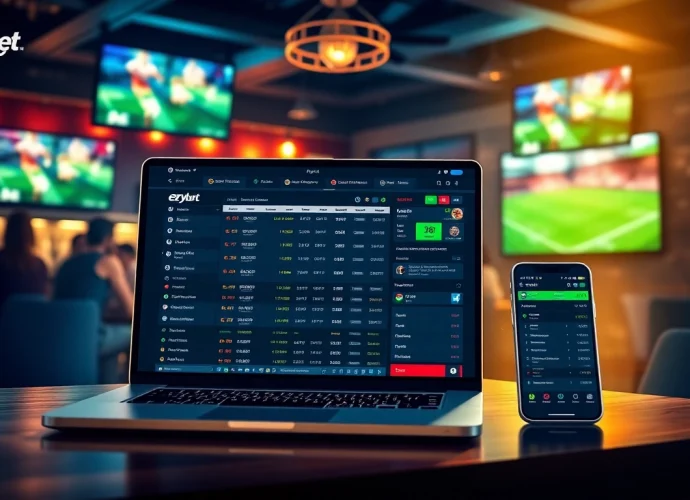 Ezybet betting interface in a lively sports environment showcasing live games