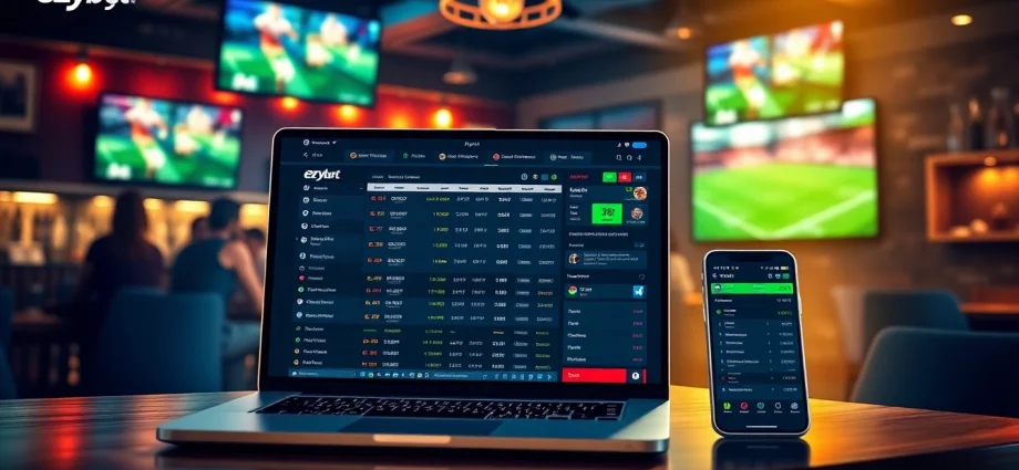 Ezybet betting interface in a lively sports environment showcasing live games