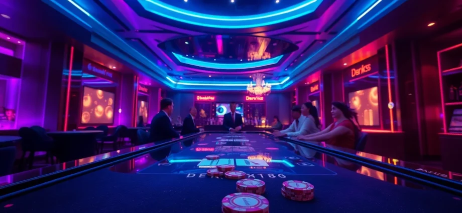 Engaging players at the vibrant dark168 online casino with neon lights and gaming action.