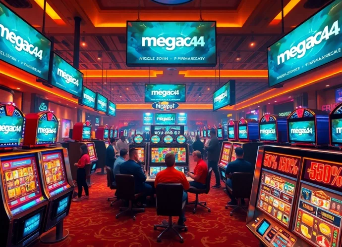 Experience the excitement at megac4 online casino with vibrant slot machines and players enjoying their games.