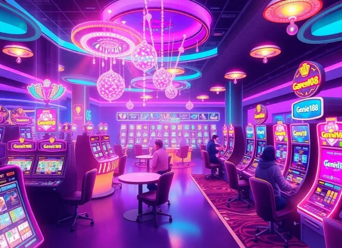 Experience the excitement of genie168 in this vibrant casino environment filled with engaging games and bright lights.