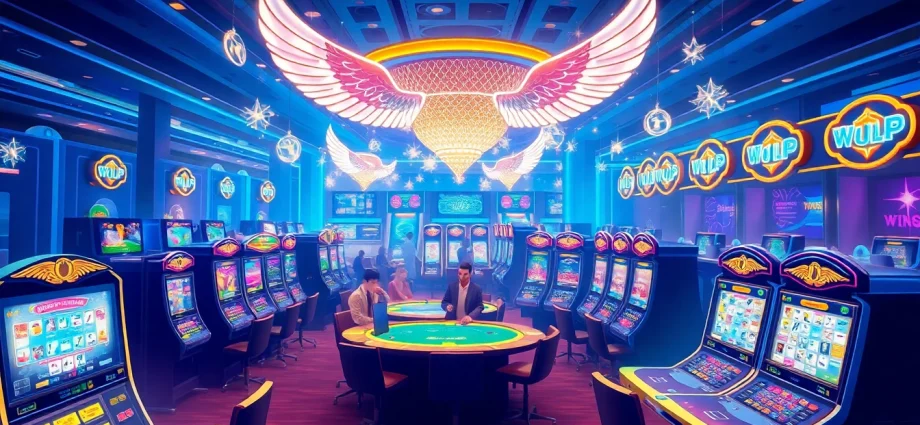 Explore a luxurious casino atmosphere at wings789, featuring vibrant colors and electrifying gaming options.