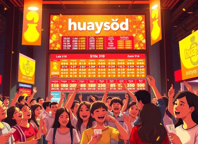 Celebrate lottery winnings at a festive huaysod event, featuring vibrant displays and excited attendees.