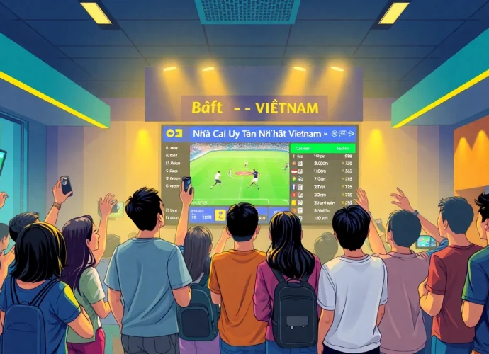 Enjoy a thrilling sports betting experience in a vibrant lounge, showcasing nhà cái uy tín nhất Việt Nam.