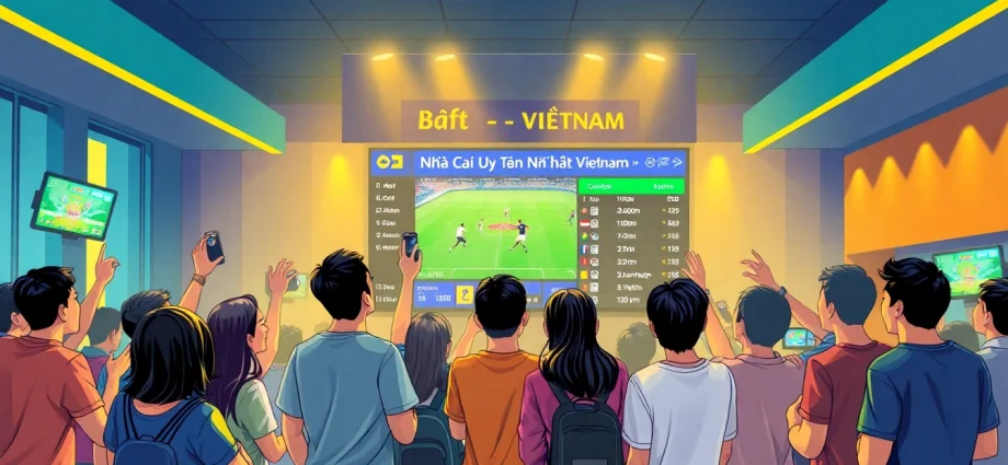 Enjoy a thrilling sports betting experience in a vibrant lounge, showcasing nhà cái uy tín nhất Việt Nam.