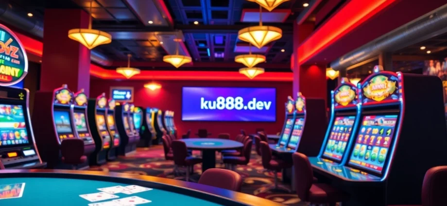 Explore the dynamic gaming environment at ku888.dev, showcasing exciting slot machines and poker tables.