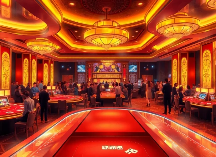 Experience the thrilling atmosphere of Ku Casino featuring gaming tables and vibrant crowds.