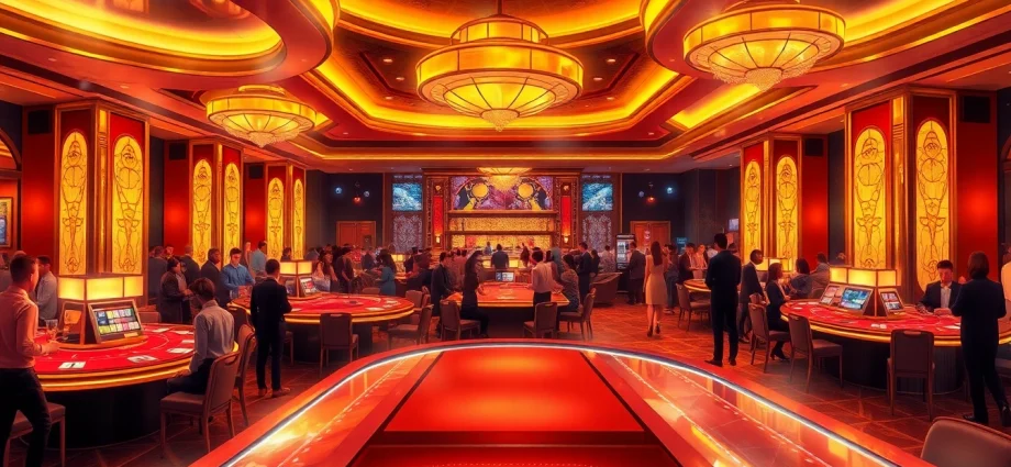 Experience the thrilling atmosphere of Ku Casino featuring gaming tables and vibrant crowds.