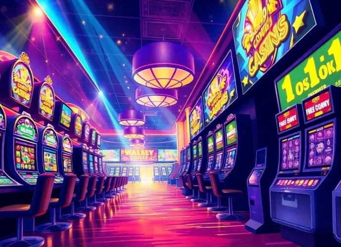 Experience exciting สล็อตเว็บตรง gameplay amidst vibrant slot machines and dazzling casino lights.