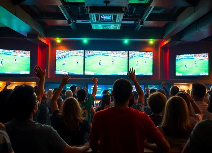 Cakhia TV sports fans enjoying a live football match in a vibrant bar atmosphere.