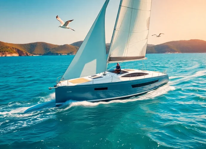 Experience the J88 sailboat racing across beautiful waters, showcasing speed and performance.