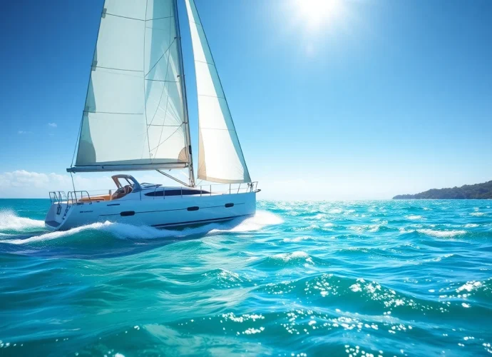 Experience the thrill of sailing a J88 boat racing on turquoise waters.